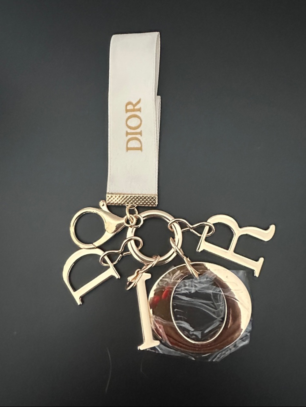 Dior Gold Letter Charm Keyring with White Logo Strap Bag Charm in Box. - Picture 3 of 3